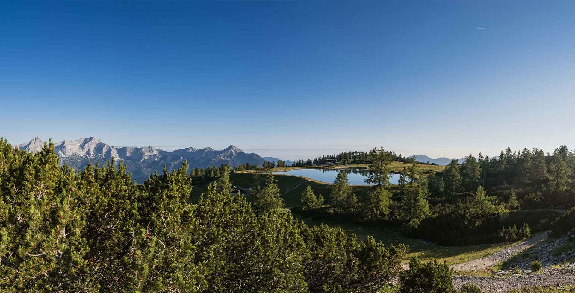 Naturpanorama in den Alpen bei strahlendem Sommerwetter - perfekt für Freizeitaktivitäten im Urlaub im TRIFORÊT alpin.resort.